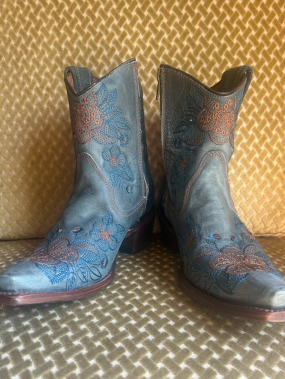 Corral Rich Blue Leather Flower Embroidered Zip Ankle Snip Western Booties NEW - Picture 3 of 16